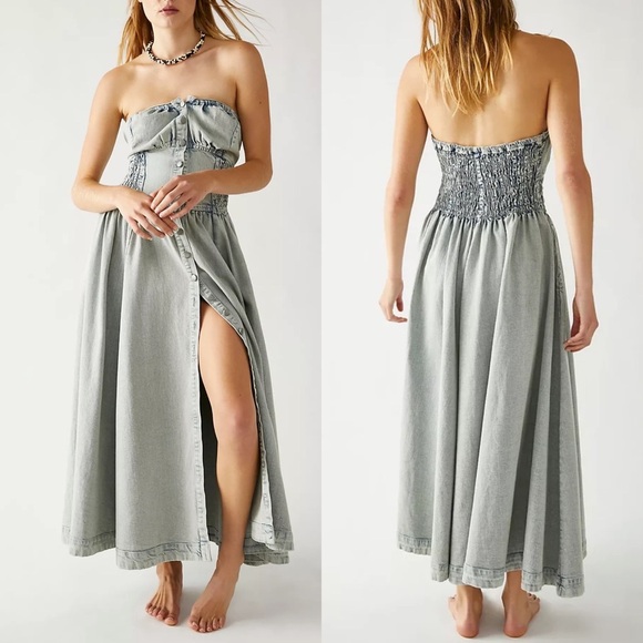 NWT Free People denim midi dress Jesse - Picture 1 of 14